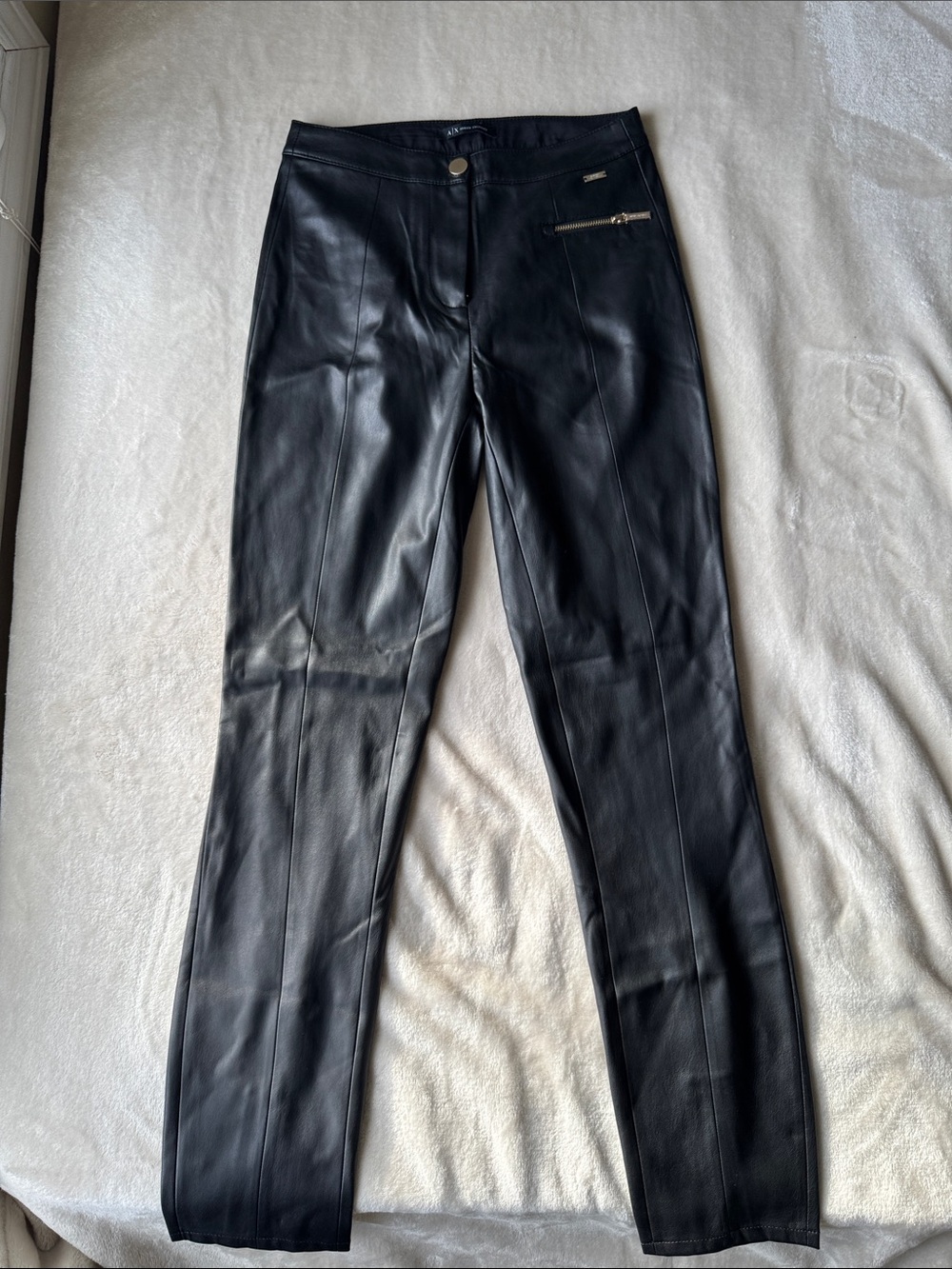 Armani Exchange Black Faux Leather Straight-Leg Jeans